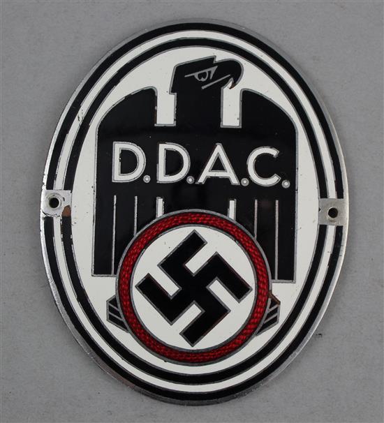 A Third Reich DDAC oval enamelled car badge